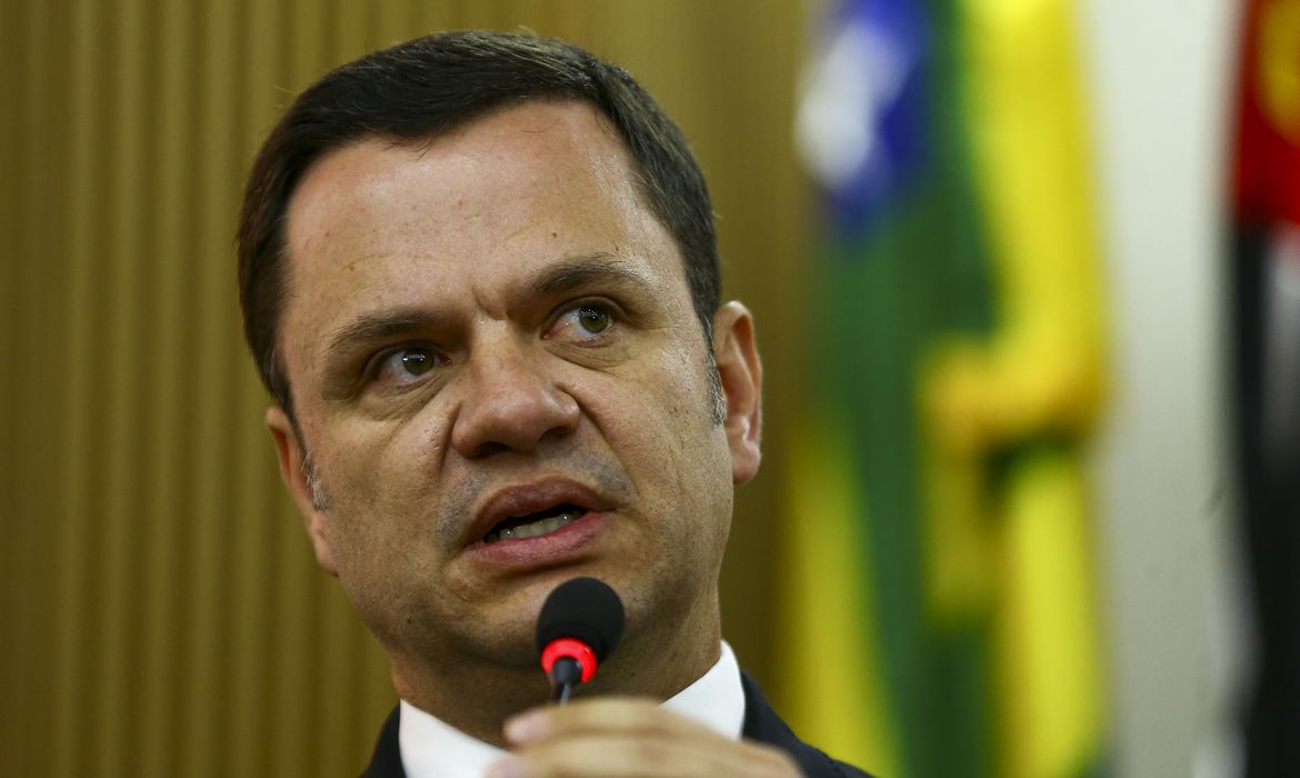 O ministro da Justiça e Segurança Pública, Anderson Torres, durante cerimônia em celebração ao Dia Nacional de Combate ao Abuso e à Exploração Sexual Infantojuvenil.
